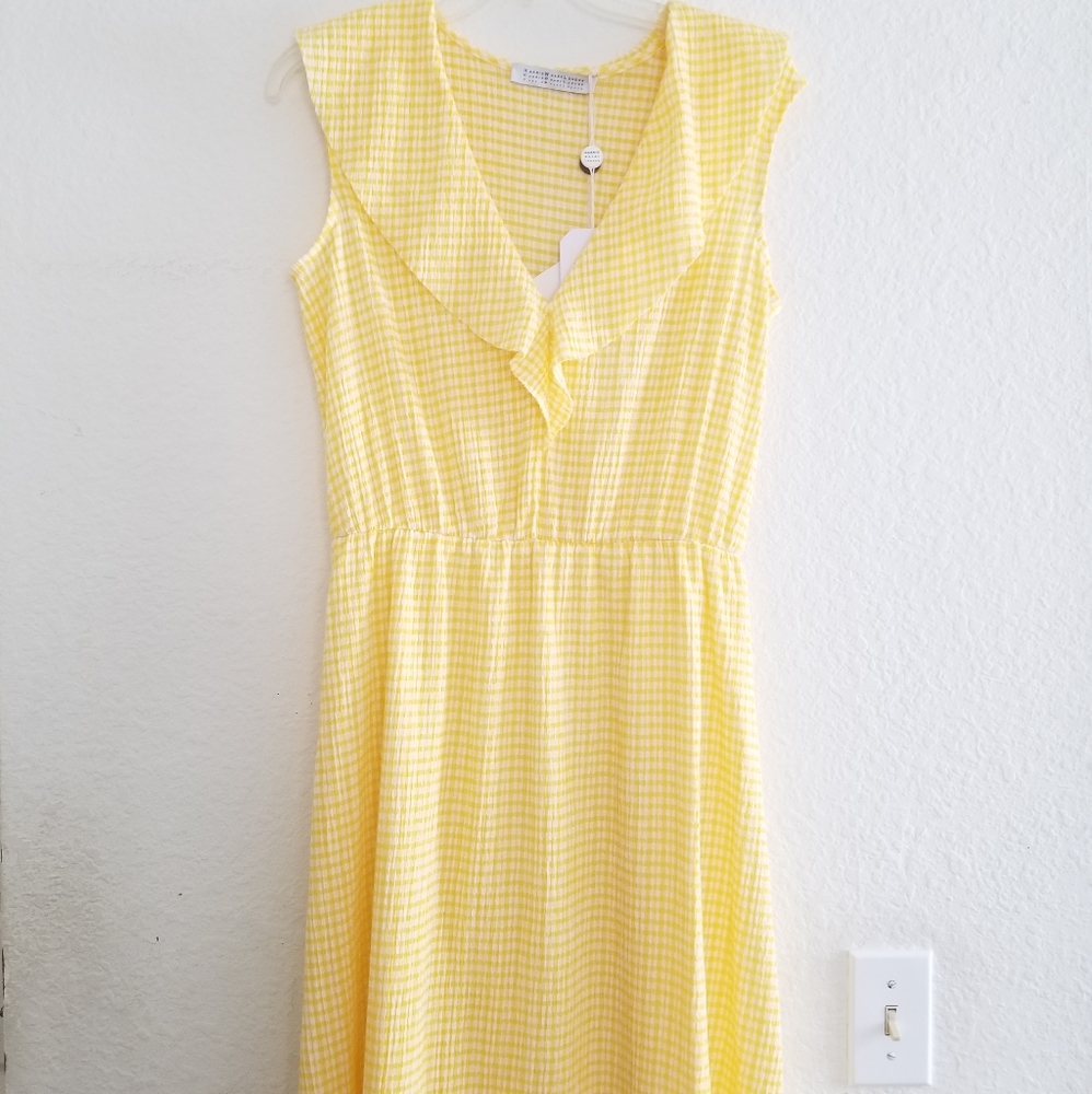 Harris Wharf London Vichy Maxi Gingham Yellow Dress Size 6 - Picture 3 of 10